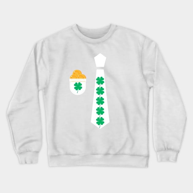 St Patricks Day Tie shamrock tuxedo Suit pocket with St patricks day gold coins Crewneck Sweatshirt by Artstastic